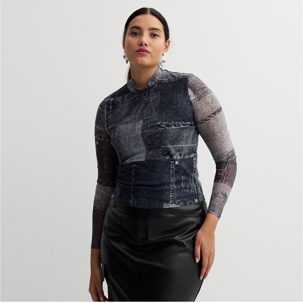 Mesh mock turtleneck top